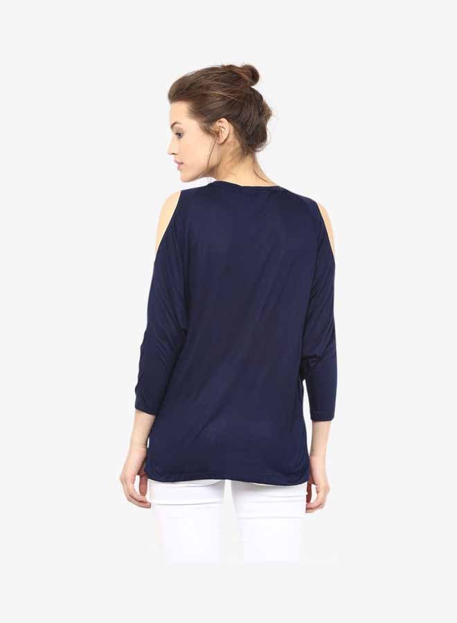 Stylish Round Neck Blouse Navy Blue - v1654858420/N47563570V_2