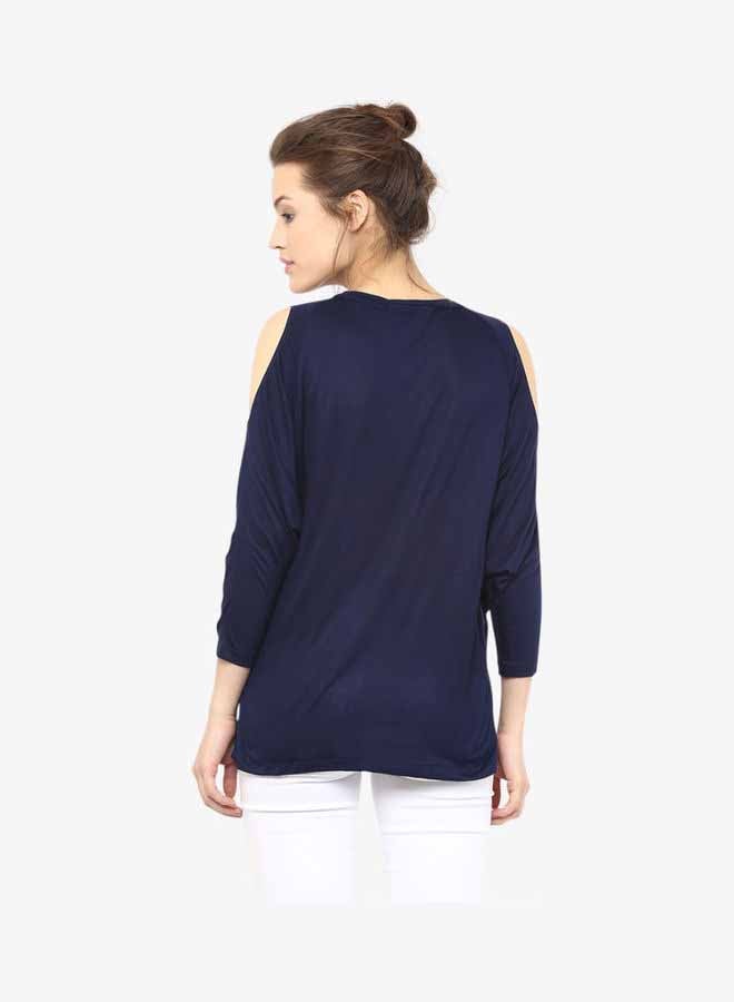 Miss Chase Stylish Round Neck Blouse Navy Blue  - Image 3