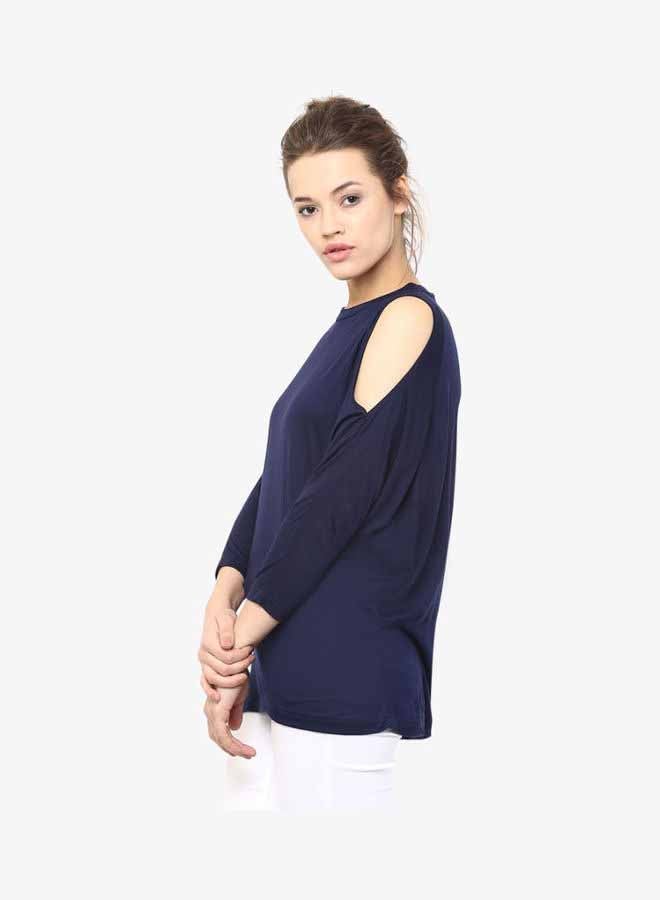 Miss Chase Stylish Round Neck Blouse Navy Blue  - Image 4