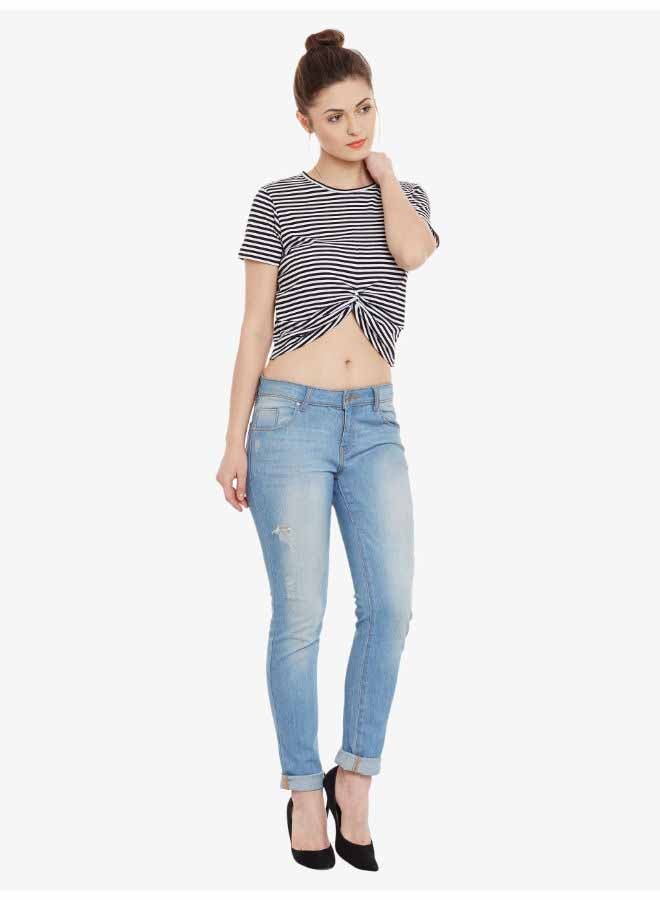Miss Chase - Stripes Pattern Casual Crop Top Black/White - Image 1