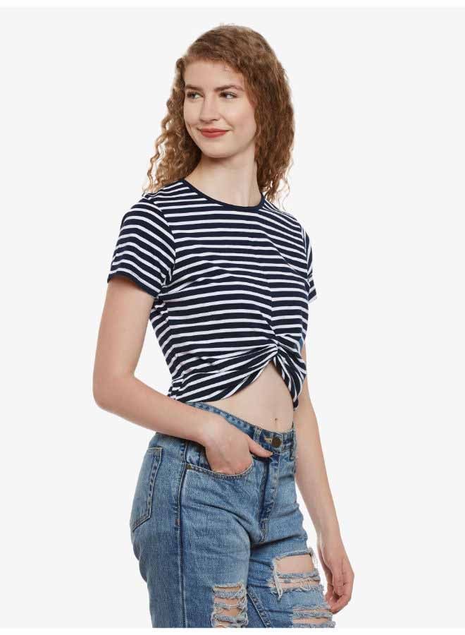 Miss Chase - Stripes Pattern Casual Crop Top BLUE/WHITE - Image 1