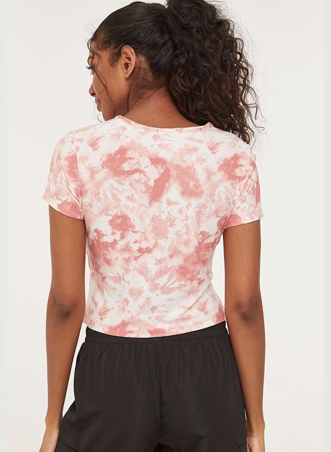 Ardene Tie-Dye Casual T-Shirt With Mask Pink/White  - Image 1