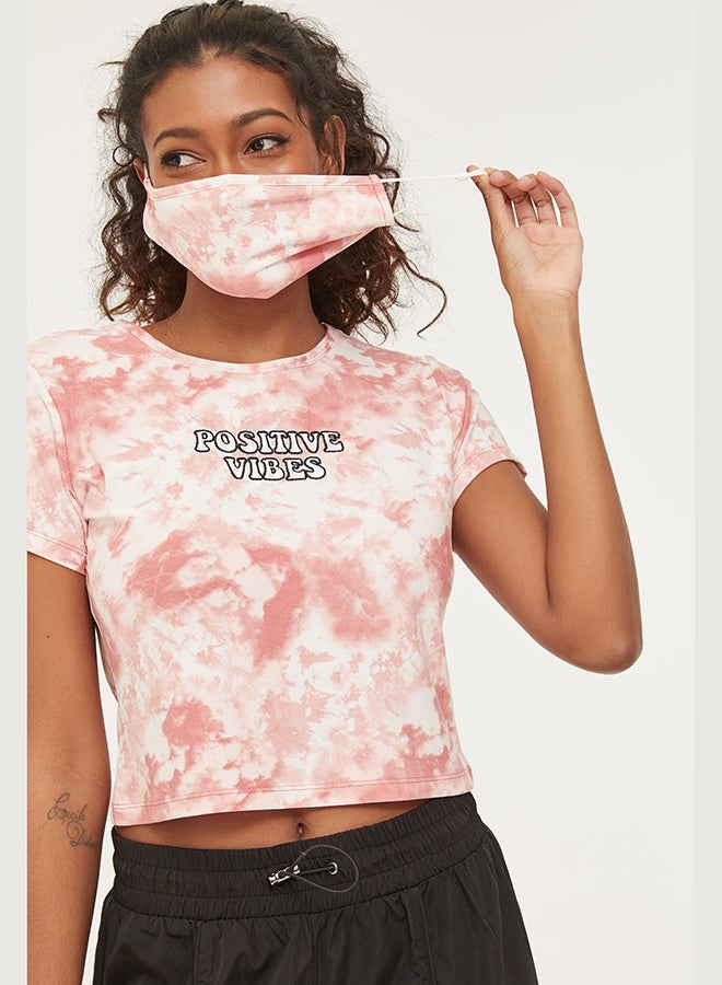 Ardene Tie-Dye Casual T-Shirt With Mask Pink/White  - Image 2