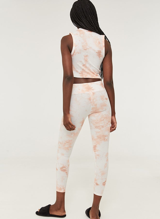 Ardene Elasticated Tie-Dye Printed Leggings Pink/White  - Image 1