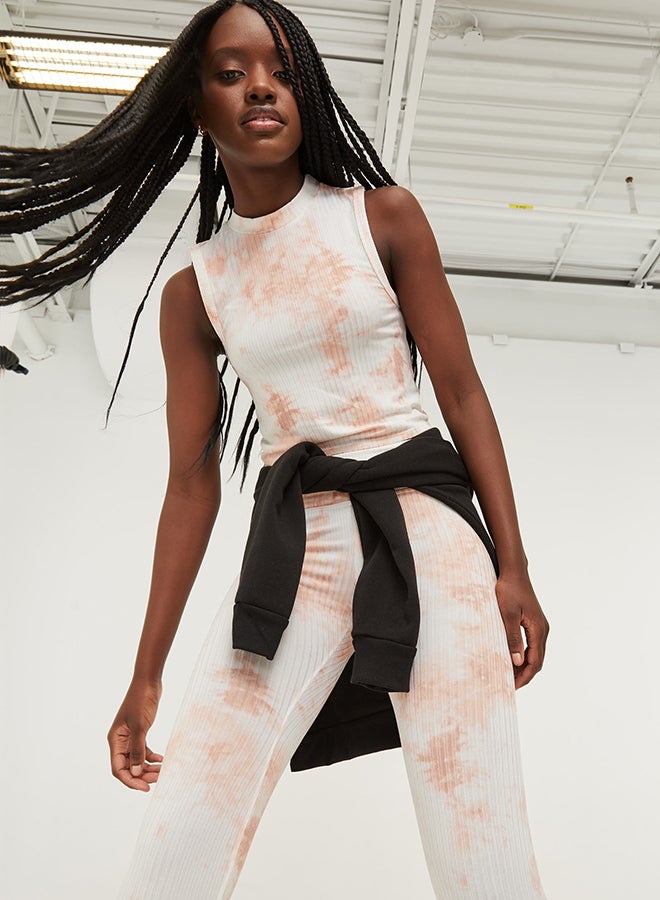 Ardene Elasticated Tie-Dye Printed Leggings Pink/White  - Image 2