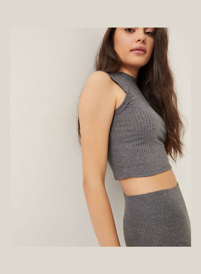 ارديني بلوزة مضلعة بدون أكمام محبوكة رمادي - Image 4