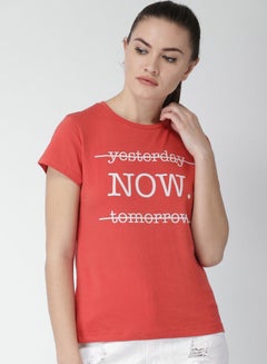 Stylish Round Neck T-Shirt Red/White - v1654865873/N47946885V_1