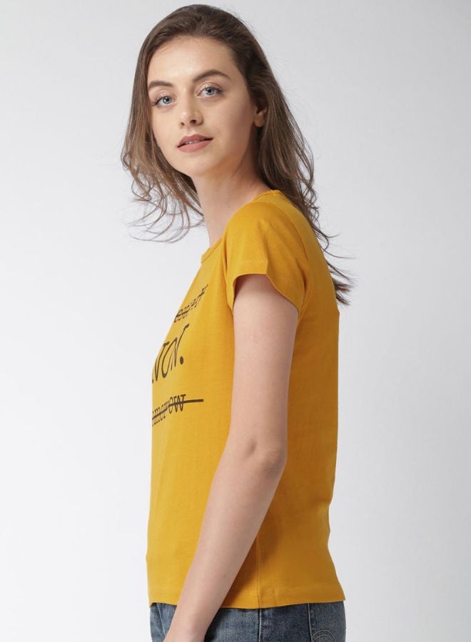 Printed Round Neck T-Shirt Mustard - v1654865873/N47946889V_3