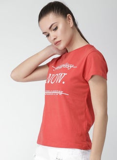 Stylish Round Neck T-Shirt Red/White - v1654865874/N47946885V_3