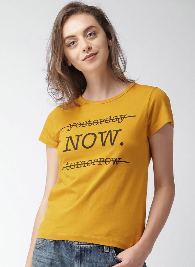 Printed Round Neck T-Shirt Mustard - v1654865874/N47946889V_1