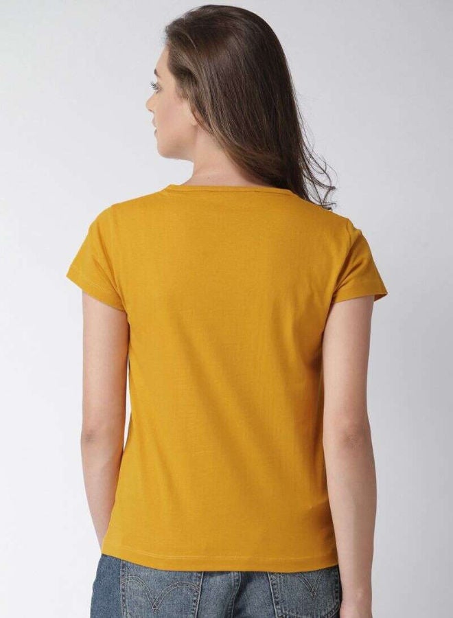 Printed Round Neck T-Shirt Mustard - v1654865874/N47946889V_2