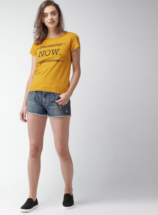 Printed Round Neck T-Shirt Mustard - v1654865874/N47946889V_4