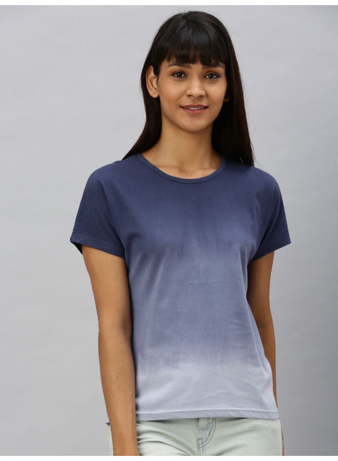HERE&NOW Bleached Pattern Regular Fit Round Neck T-Shirt Navy Blue/Grey  - Image 1