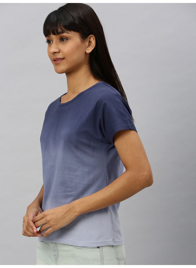 HERE&NOW Bleached Pattern Regular Fit Round Neck T-Shirt Navy Blue/Grey  - Image 3