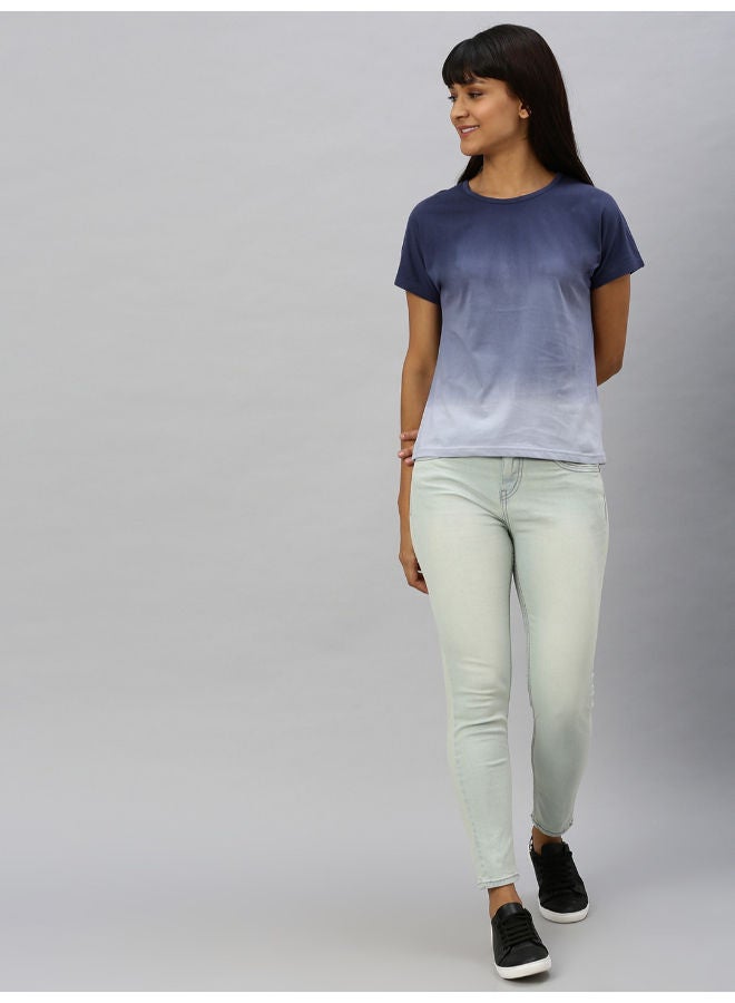 HERE&NOW Bleached Pattern Regular Fit Round Neck T-Shirt Navy Blue/Grey  - Image 4