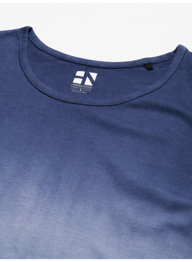 HERE&NOW Bleached Pattern Regular Fit Round Neck T-Shirt Navy Blue/Grey  - Image 5