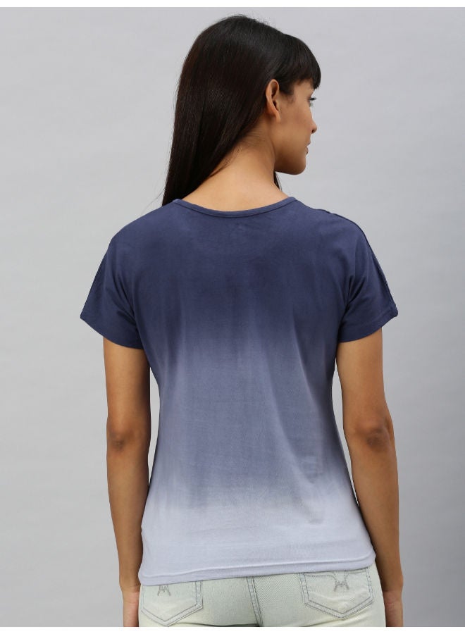 HERE&NOW Bleached Pattern Regular Fit Round Neck T-Shirt Navy Blue/Grey  - Image 2