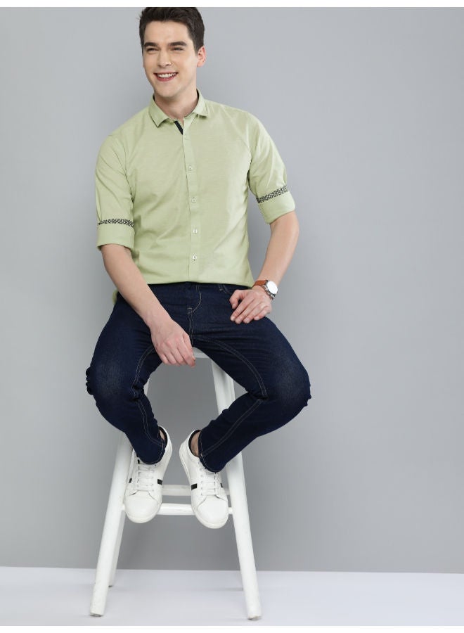 Mast & Harbour Collared Neck Regular Fit Shirt Green - Image 3