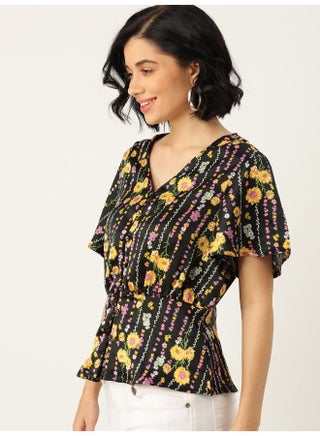 Floral Printed Flared Sleeves A-Line Top Raining Bloom - v1654866161/N47950264V_1