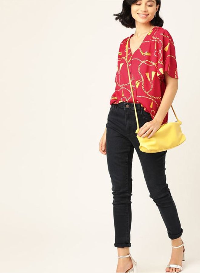 DressBerry Printed Stylish Casual Top Chains and Tassels (Pink)  - Image 4