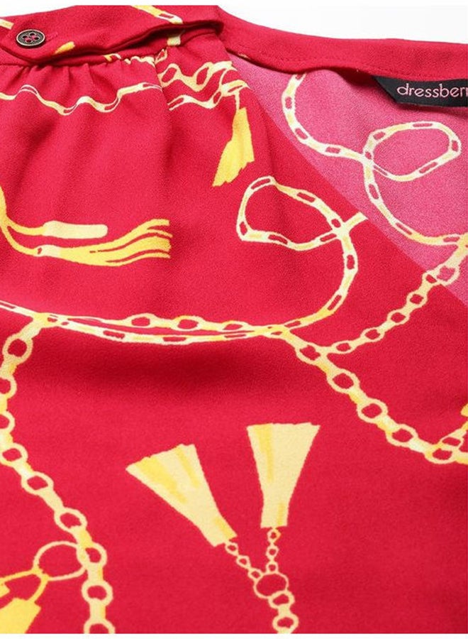DressBerry Printed Stylish Casual Top Chains and Tassels (Pink)  - Image 5