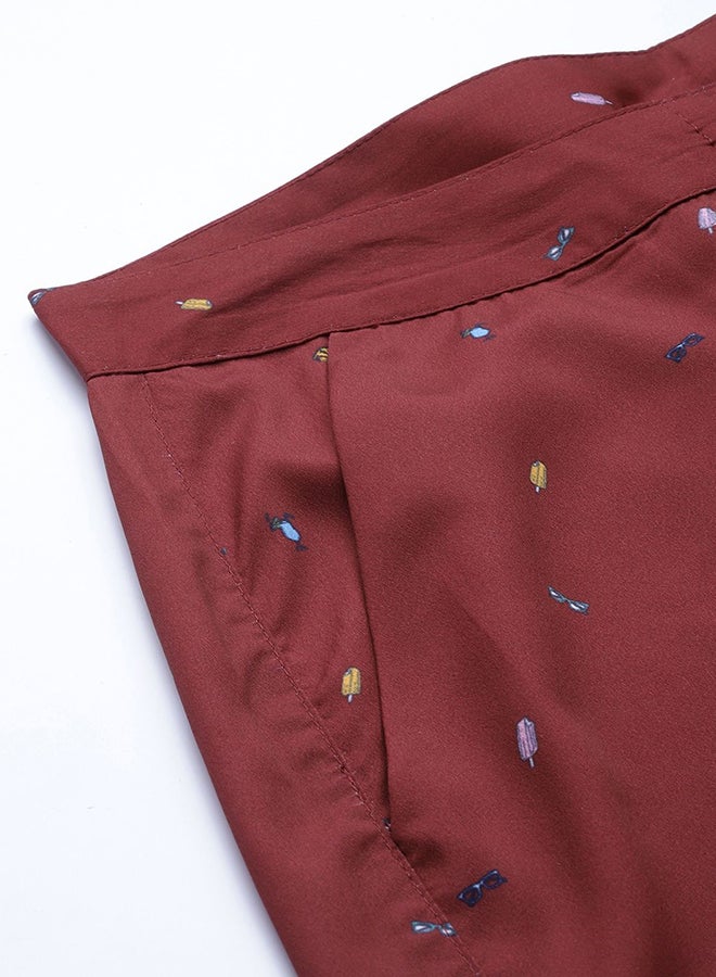 Mast & Harbour - Printed Mid-Rise Casual Shorts Rio Red - Image 1