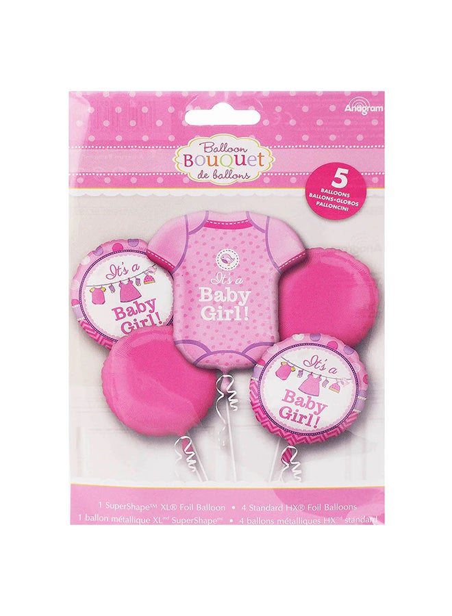 Anagram 5-Piece Shower With Love Girl Balloon Bouquet Girl Top 22x24, Baby Girl Balloon 4x18inch - Image 1