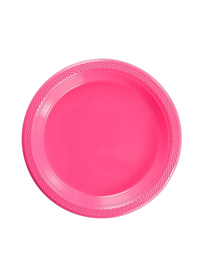 Amscan 20 Piece Bright Pink Plastic Plates 9x9x1.6inch - Image 1