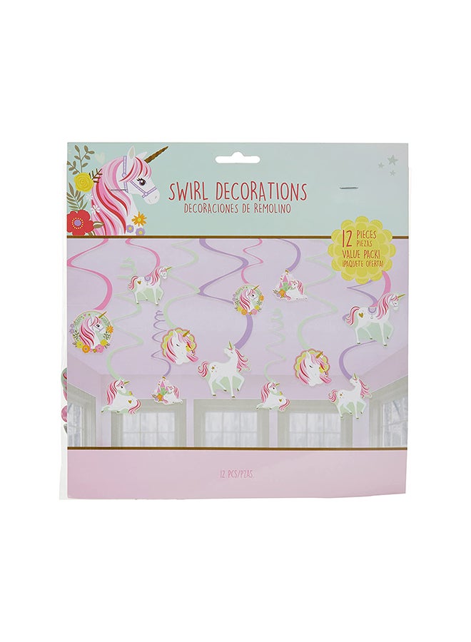 Amscan 12 Pieces Magical Unicorn Swirl Decoration Value Pack 22x30x13cm - Image 1