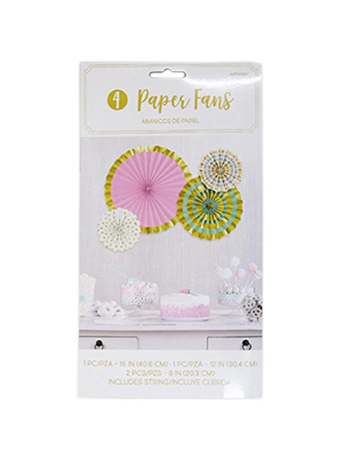 Amscan 4 Piece Patel Foil Hot Stamped Paper Fans 31.8x18.3x6.9cm - Image 1