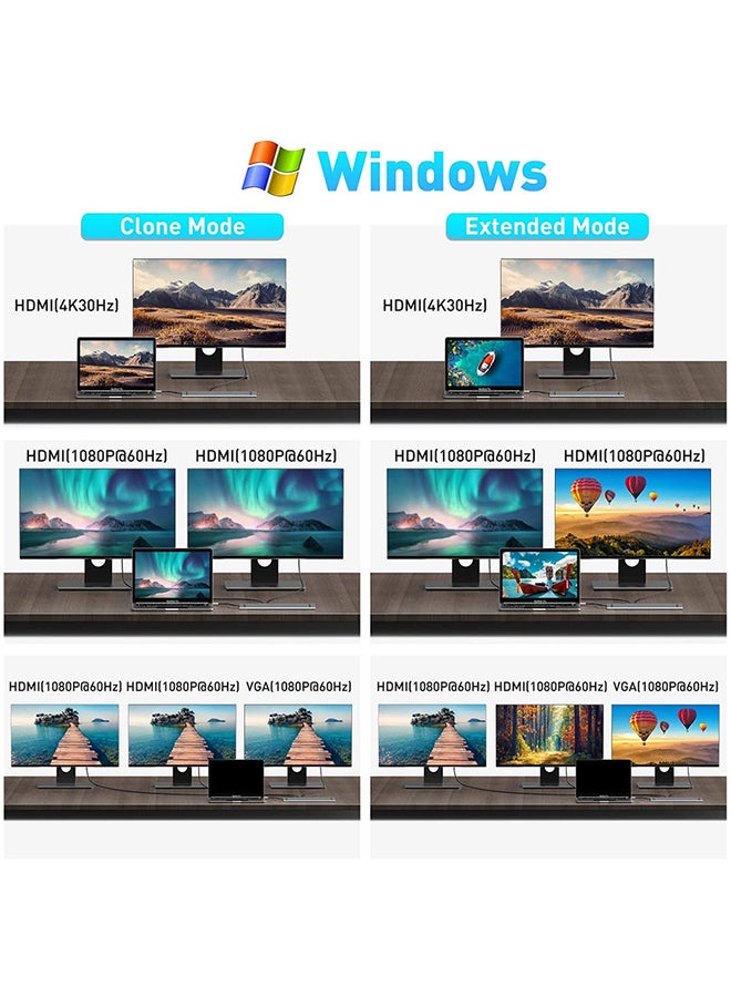 بيسوس - قاعدة شحن 11 في 1 بتصميم محول موزع لمنافذ USB C، بمنفذي HDMI بجودة 4K و3 منافذ USB 3.0، ومصدر طاقة بمنفذ Type-C، ومنفذ VGA، ومنفذ لقارئ بطاقة SD/ ‏TF، وإيثرنت، ومنفذ صوت مقاس 3.5 مم للابتوب ماك بوك برو/ آير والأجهزة بمنفذ Type C رمادي داكن - Image 1