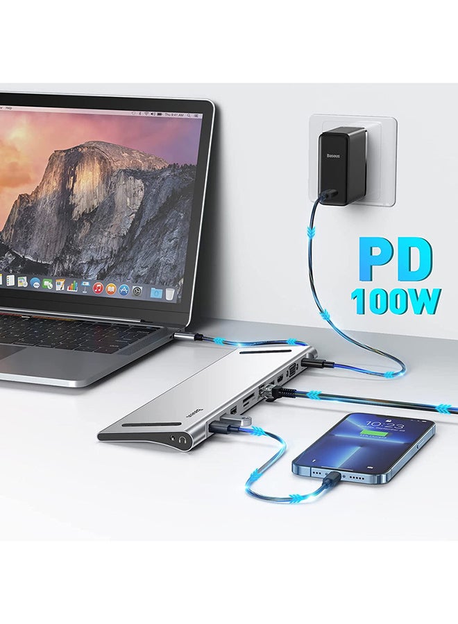 بيسوس - قاعدة شحن 11 في 1 بتصميم محول موزع لمنافذ USB C، بمنفذي HDMI بجودة 4K و3 منافذ USB 3.0، ومصدر طاقة بمنفذ Type-C، ومنفذ VGA، ومنفذ لقارئ بطاقة SD/ ‏TF، وإيثرنت، ومنفذ صوت مقاس 3.5 مم للابتوب ماك بوك برو/ آير والأجهزة بمنفذ Type C رمادي داكن - Image 1