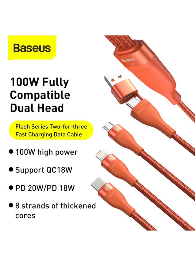 Baseus - Fast Charging USB+C to C 100W Lightning 20W and Micro 18W, Flash Series USB Data Cable Max 1.2M Compatible for Apple 13 12 11 Series, MacBook, iPad, Xiaomi, Samsung, Huawei, and More Red/Orange - Image 1