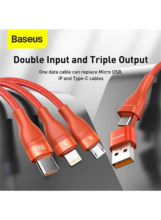 Baseus - Fast Charging USB+C to C 100W Lightning 20W and Micro 18W, Flash Series USB Data Cable Max 1.2M Compatible for Apple 13 12 11 Series, MacBook, iPad, Xiaomi, Samsung, Huawei, and More Red/Orange - Image 1