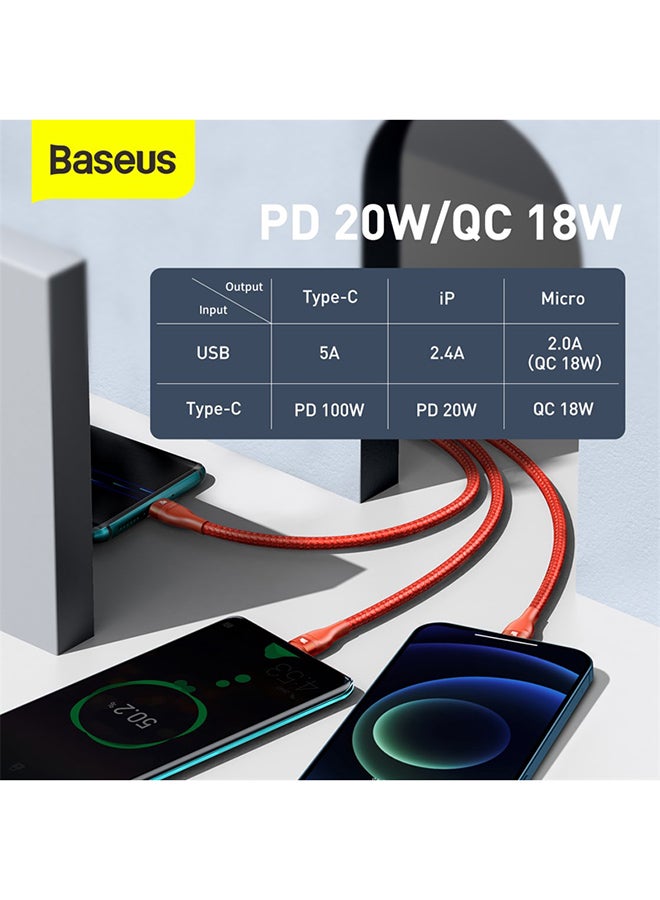 Baseus - Fast Charging USB+C to C 100W Lightning 20W and Micro 18W, Flash Series USB Data Cable Max 1.2M Compatible for Apple 13 12 11 Series, MacBook, iPad, Xiaomi, Samsung, Huawei, and More Red/Orange - Image 1
