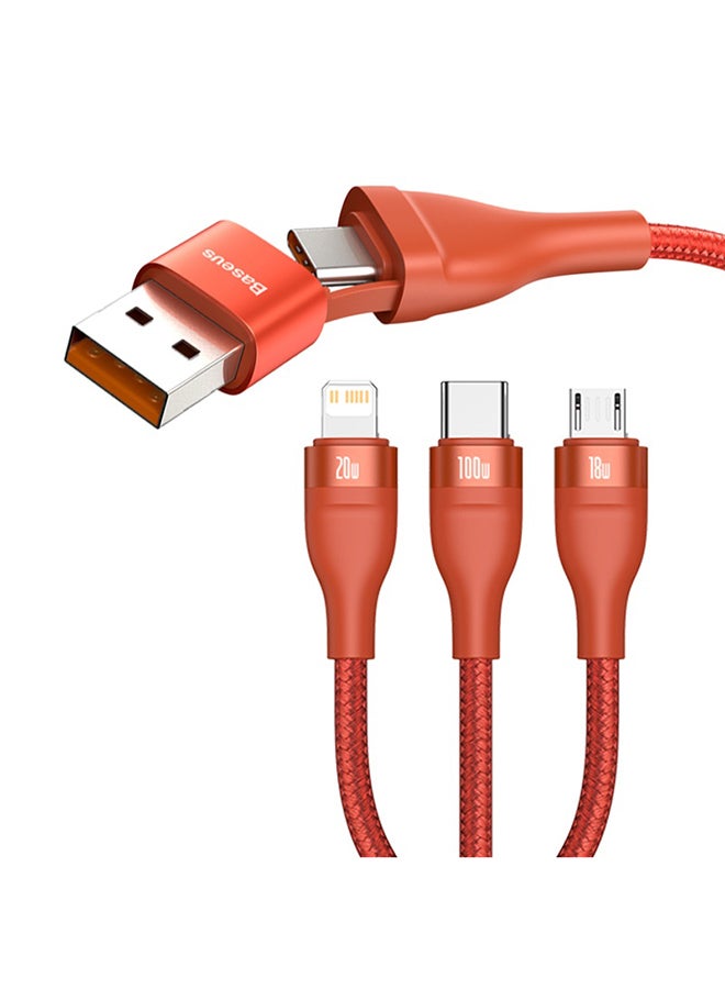Baseus - Fast Charging USB+C to C 100W Lightning 20W and Micro 18W, Flash Series USB Data Cable Max 1.2M Compatible for Apple 13 12 11 Series, MacBook, iPad, Xiaomi, Samsung, Huawei, and More Red/Orange - Image 1