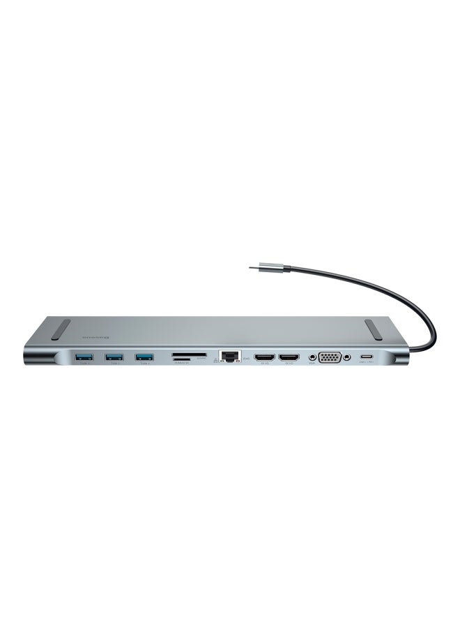بيسوس - قاعدة شحن 11 في 1 بتصميم محول موزع لمنافذ USB C، بمنفذي HDMI بجودة 4K و3 منافذ USB 3.0، ومصدر طاقة بمنفذ Type-C، ومنفذ VGA، ومنفذ لقارئ بطاقة SD/ ‏TF، وإيثرنت، ومنفذ صوت مقاس 3.5 مم للابتوب ماك بوك برو/ آير والأجهزة بمنفذ Type C رمادي داكن - Image 1
