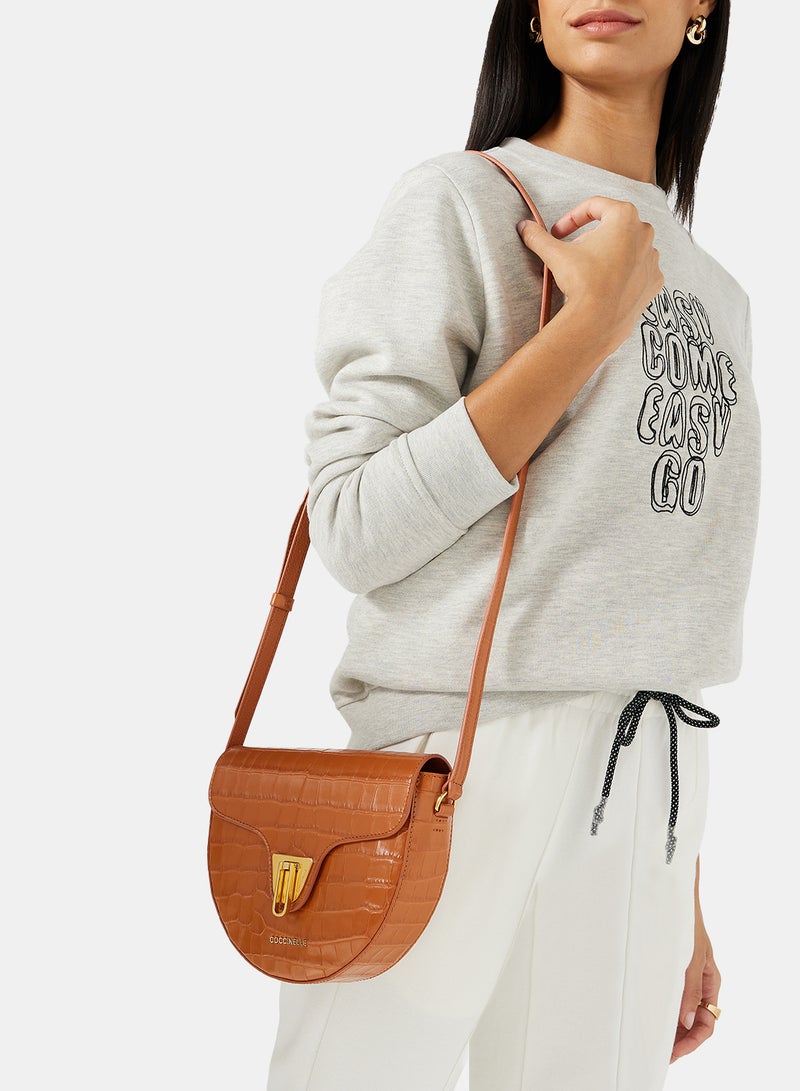 COCCINELLE - Croc Textured Crossbody Bag Brown - Image 1