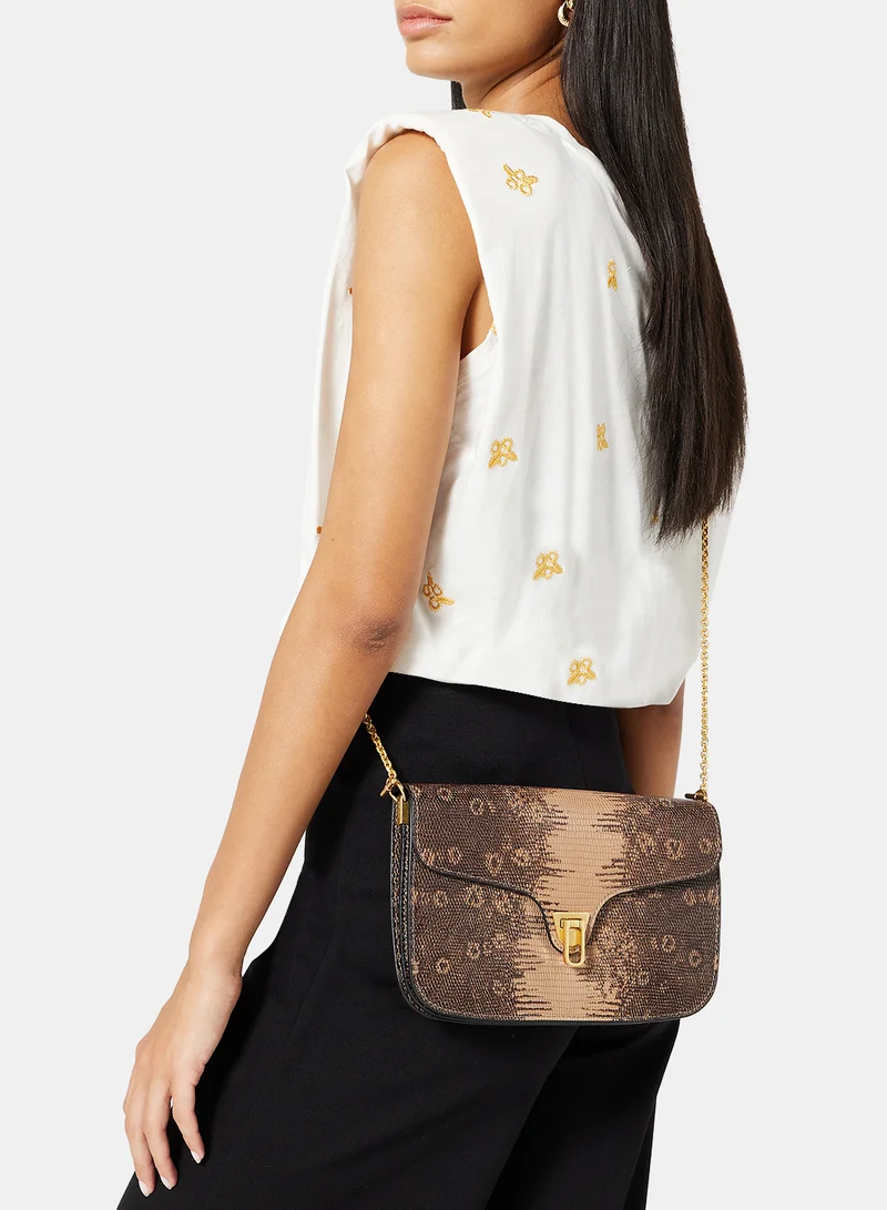 COCCINELLE Snakeskin Print Crossbody Bag Brown