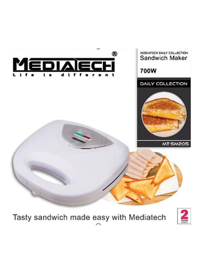 Media Tech Sandwich Maker, Double-Sided Heating, Easy-Clean Non-Stick Coating ,Portable and safe 700 W MT-205-W White - Image 1