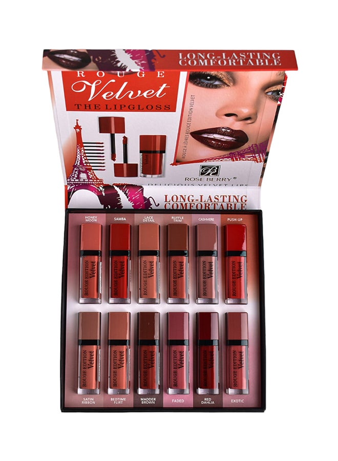 روز بيري مجموعة ملمع شفاه مات مريح يدوم طويلاً من 12 قطعة متعدد الألوان - Image 1