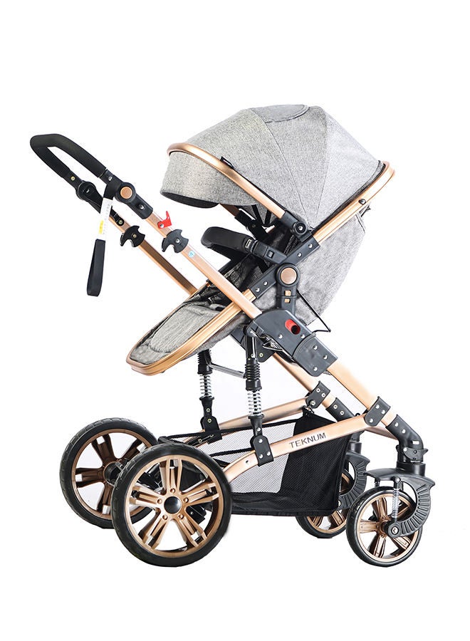 TEKNUM 3 In 1 Pram Stroller Sleeping Bassinet Extra Wide Seat With Wide Canopy - Grey  - Image 2