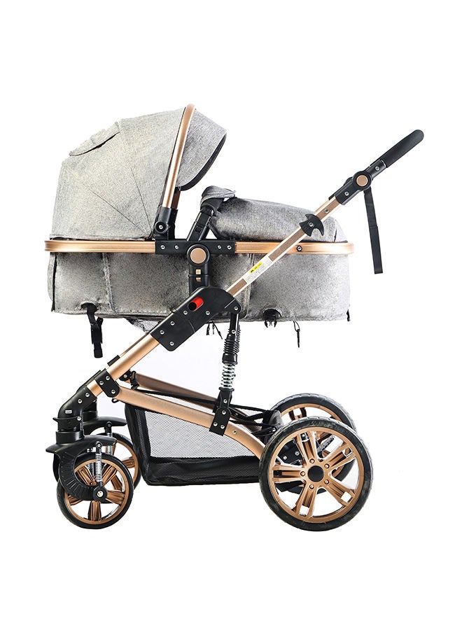3 In 1 Pram Stroller Sleeping Bassinet Extra Wide Seat With Wide Canopy - Grey