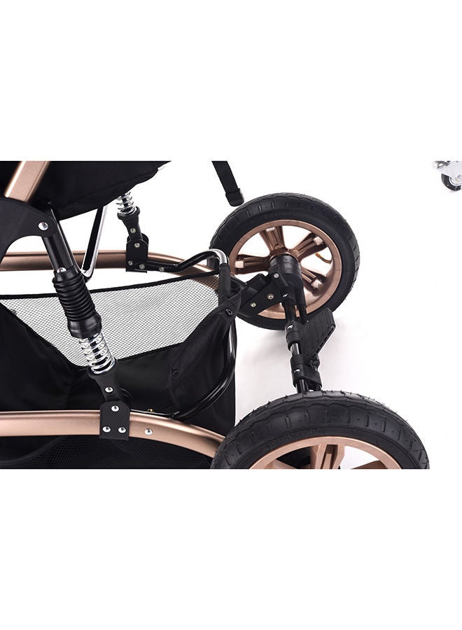 3 In 1 Pram Stroller Sleeping Bassinet Extra Wide Seat With Wide Canopy - Grey