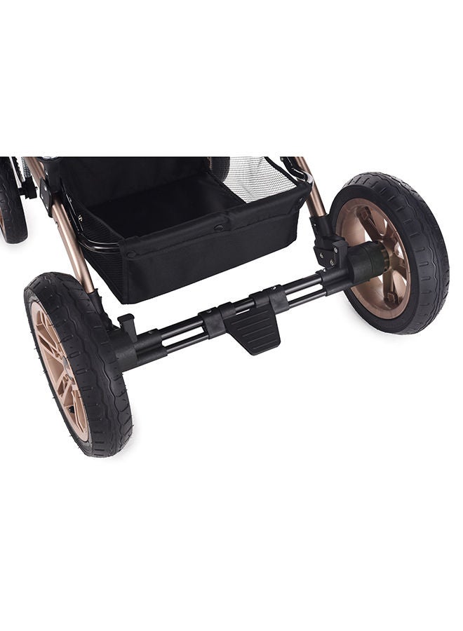 3 In 1 Pram Stroller Sleeping Bassinet Extra Wide Seat With Wide Canopy - Grey