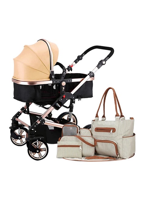 3 In 1 Pram Stroller And Diaper Bag Bundle - Multicolour