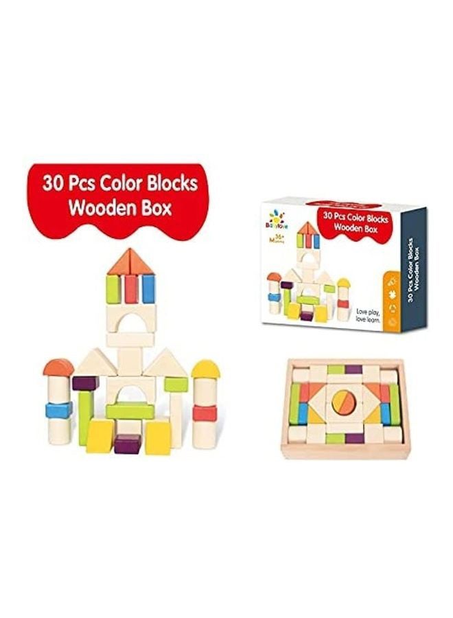 بيبي لاف 30 قطعة من مكعبات البناء الخشبية لتمييز الأشكال وممارسة الألوان 21x15.2x4.5سم - Image 2