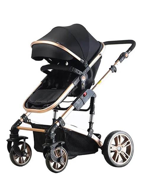3 In 1 Pram Stroller Sleeping Bassinet Extra Wide Seat With Wide Canopy - Black