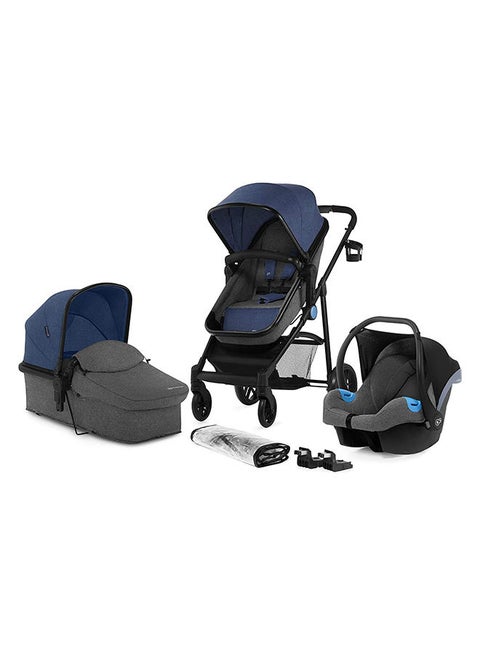 Pram 3 In 1 Set Juli, Travel System, Baby Pushchair, Buggy, Foldable, With Infant Car Seat, Carrycot, Accessories, Rain Cover, Footmuff, Cup Holder, From Birth To 3 Years, Denim