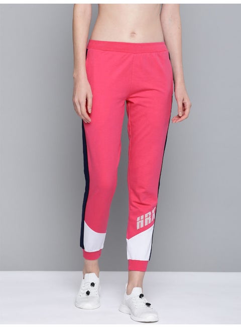 Women's Stylish Colourblock Pattern Joggers Raspberry